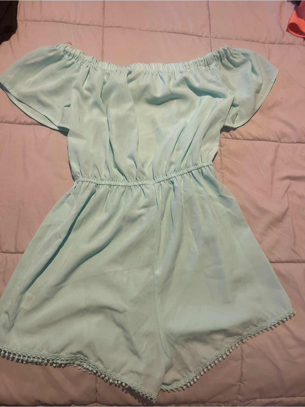 Bebop Mint Off-Shoulder Romper With Braided Waist Tie — image 3 of 3